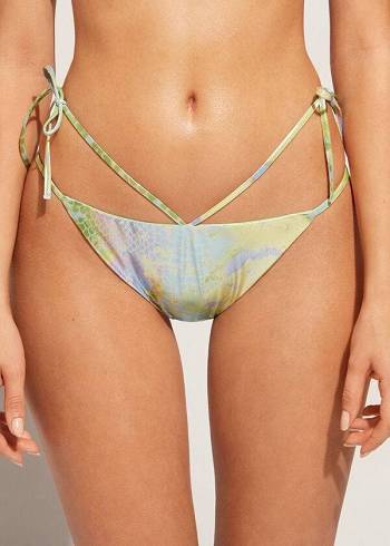 Calzedonia Snake-Pattern Brazilian String Las Palmas Bikini Underdele Dame Grøn | DK1574JJ