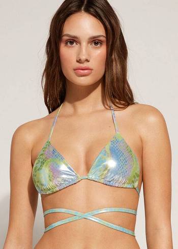 Calzedonia Snake-Pattern Triangle String Las Palmas Bikini Toppe Dame Grøn | DK1959SO