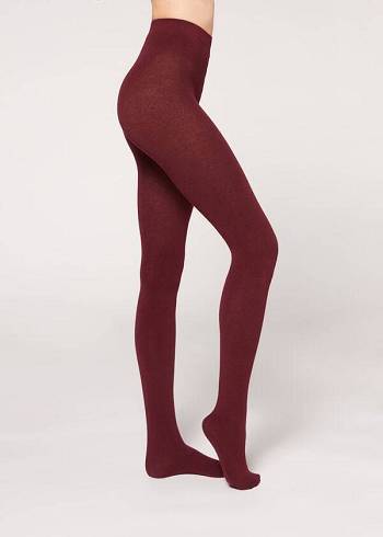 Calzedonia Soft Modal and Cashmere Blend Opaque Tights Dame Bordeaux | DK1059CE