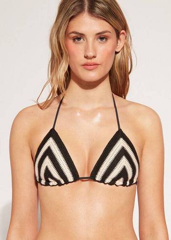 Calzedonia Triangle String Mumbai Bikini Toppe Dame Sort Beige | DK2053WY