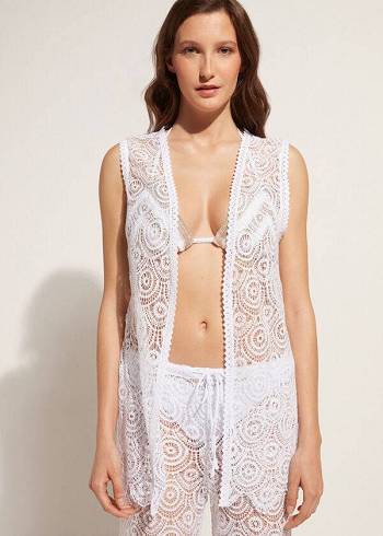 Calzedonia Uden Ærmer Crochet Cover Ups Dame Hvide | DK2116DN