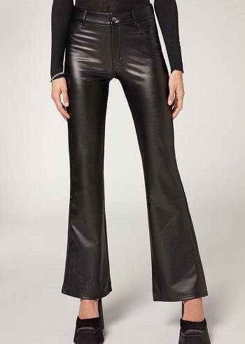 Calzedonia Zip and Button Coated Thermal Flared Leggings Dame Sort | DK2712HK