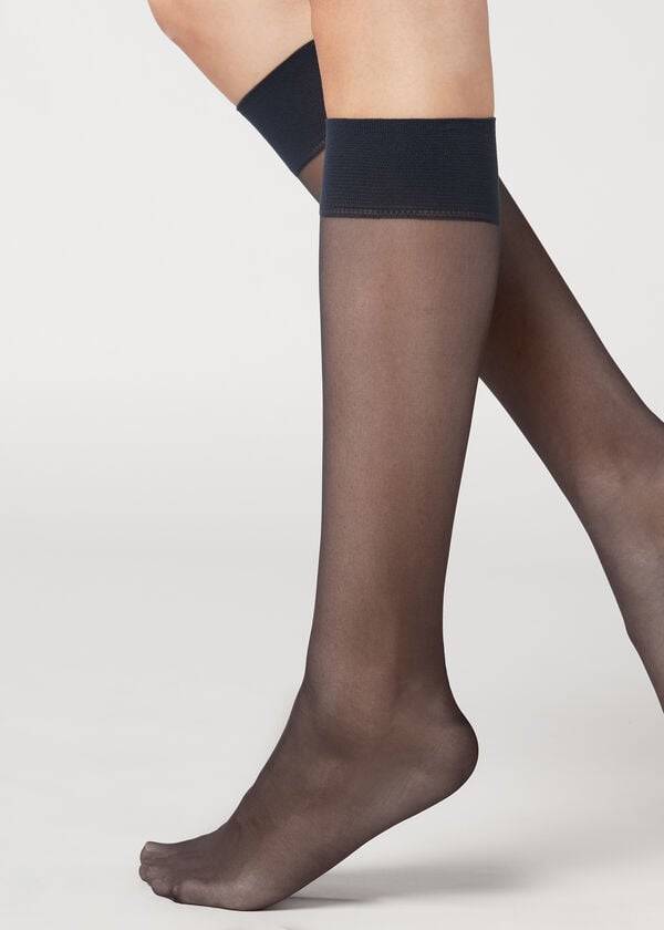 Calzedonia 20 Denier Komfort Cuff Knee-Highs Long Sokker Dame Blå | DK2224JJ