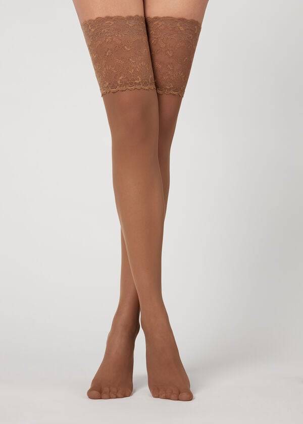 Calzedonia 20 Denier Opaque Thigh-Highs Strømper Dame Khaki | DK1239ZG