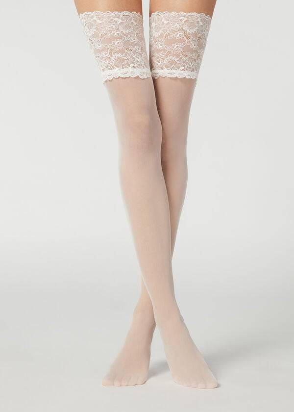 Calzedonia 20 Denier Opaque Thigh-Highs Strømper Dame Hvide | DK1240XF