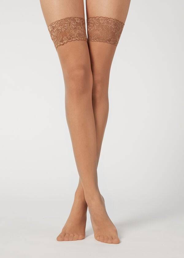 Calzedonia 20 Denier Sheer Thigh-Highs Strømper Dame Khaki | DK1249RW