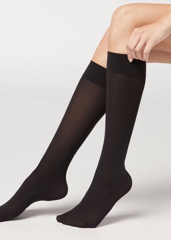 Calzedonia 30 Denier Semi Opaque Microfiber Knee-Highs Long Sokker Dame Sort | DK2235WY