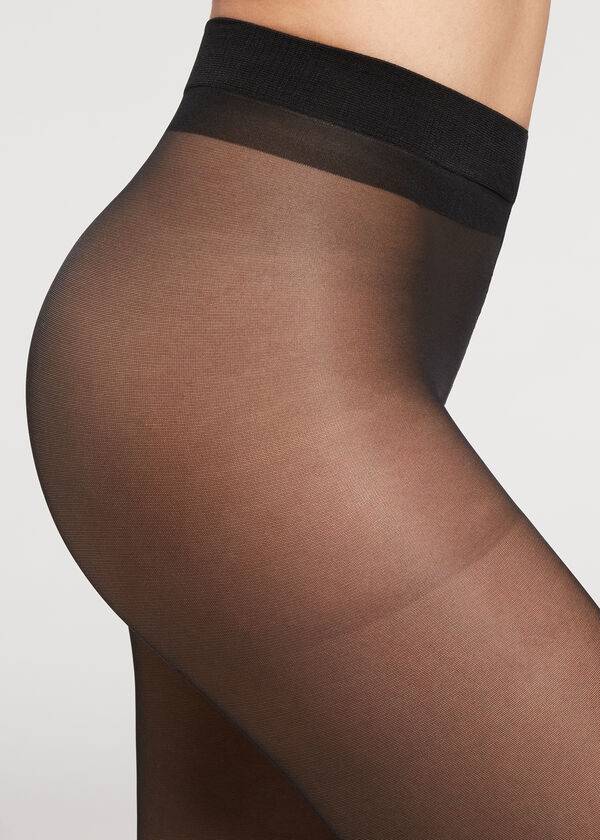 Calzedonia 30 Denier Sheer Shaping with Control Top Tights Dame Sort | DK1185KI