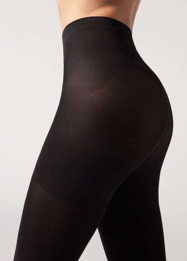 Calzedonia 80 Denier Super Opaque Total Shaper Tights Dame Sort | DK1048AP