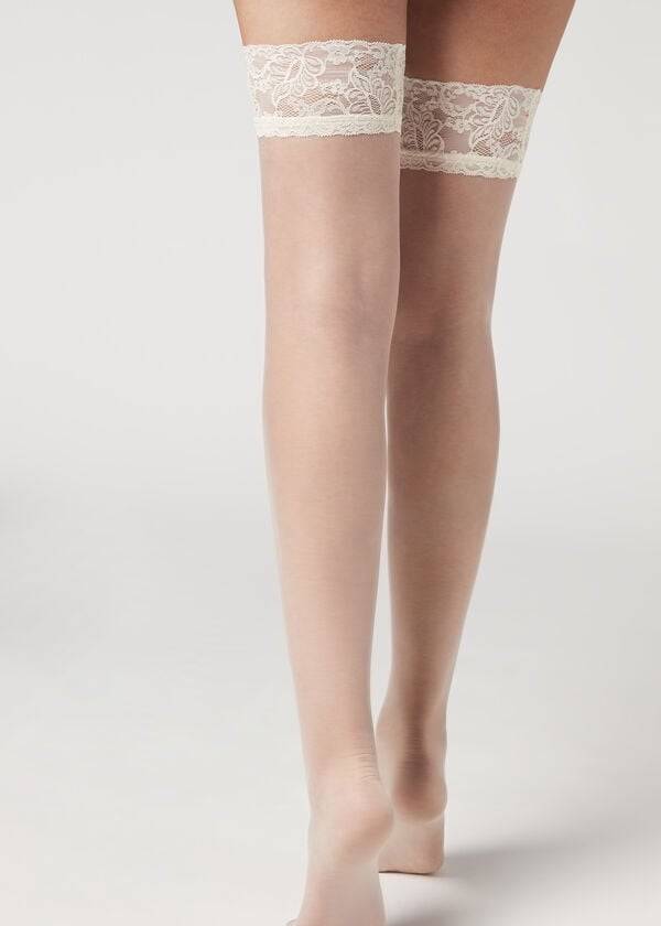 Calzedonia 8 Denier Ultra Sheer Thigh-Highs rosa Strømper Dame Hvide | DK1259FM