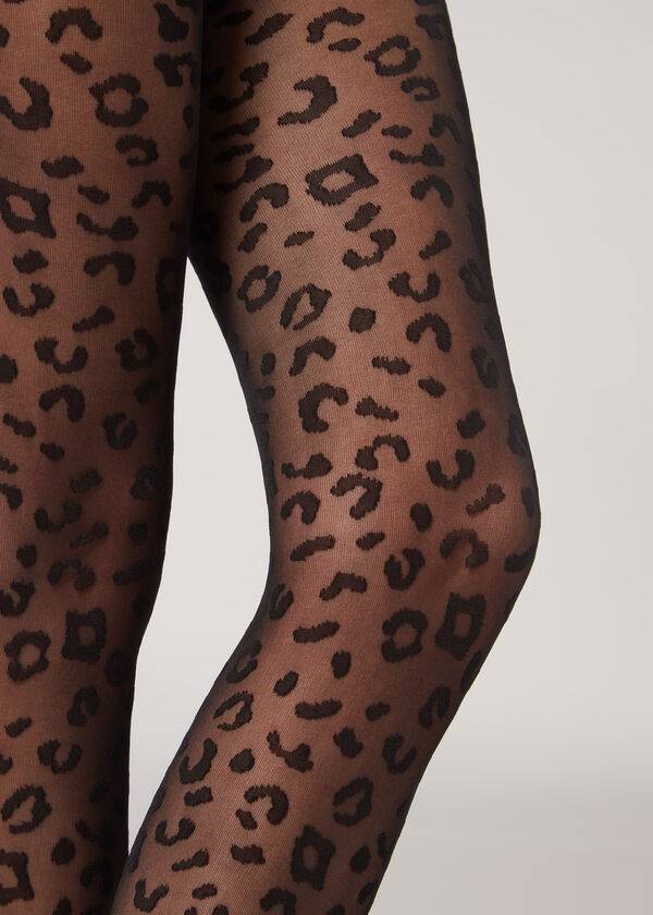 Calzedonia Animal Pattern 30 Denier Sheer Patterned Tights Dame Sort | DK1084XF