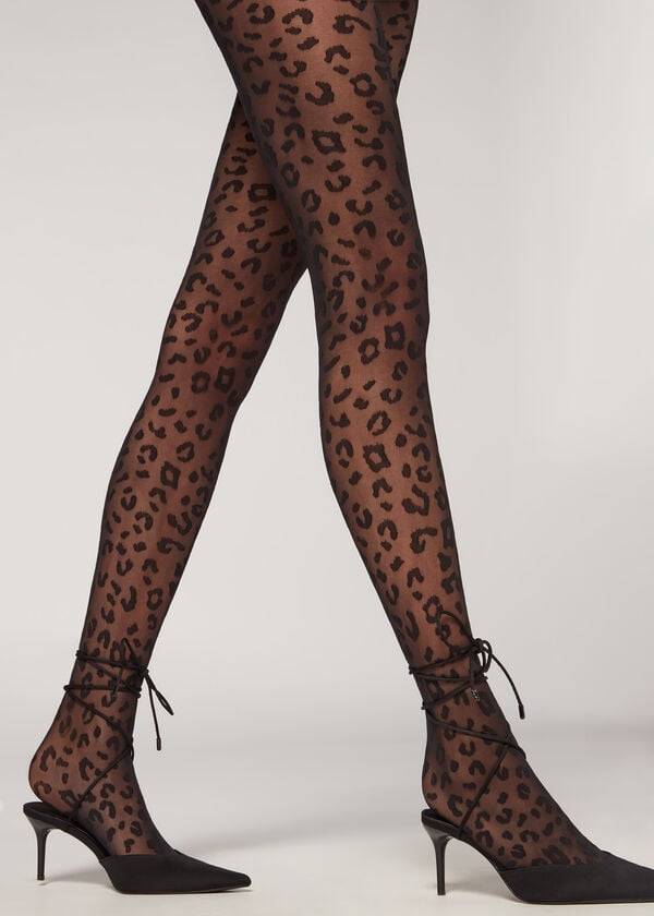 Calzedonia Animal Pattern 30 Denier Sheer Patterned Tights Dame Sort | DK1084XF