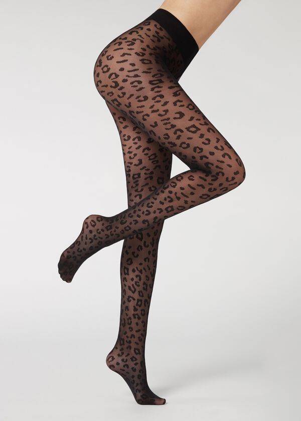 Calzedonia Animal Pattern 30 Denier Sheer Patterned Sexy Tights Dame Sort | DK1085CE