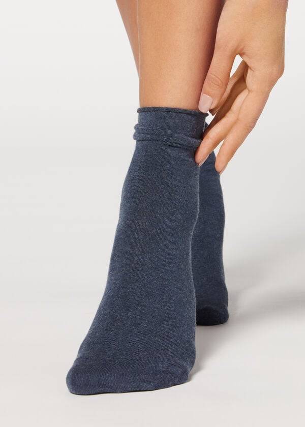 Calzedonia Ankle with Cashmere Kort Sokker Dame Mørkeblå | DK2341AP