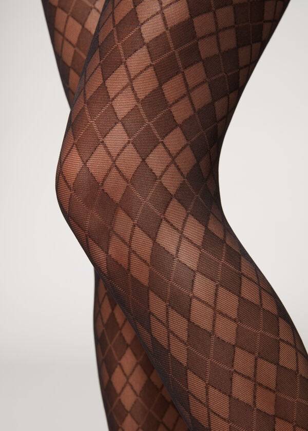 Calzedonia Argyle 50 Denier Sheer Patterned Tights Dame Sort | DK1086VD