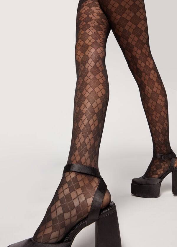 Calzedonia Argyle 50 Denier Sheer Patterned Tights Dame Sort | DK1086VD