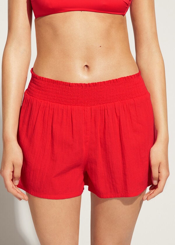 Calzedonia Bomulds Shorts Cover Ups Dame Rød | DK2122LH