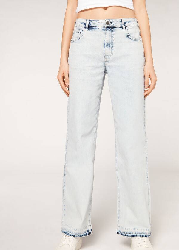 Calzedonia Brede-Leg Frayed Jeans Dame Blå | DK2618ZG