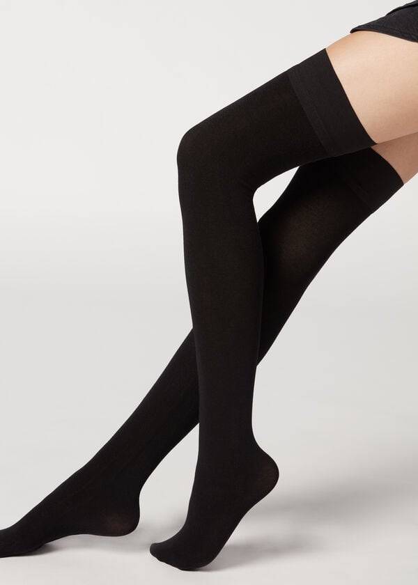 Calzedonia Cashmere Thigh-Highs Strømper Dame Sort | DK1261HK