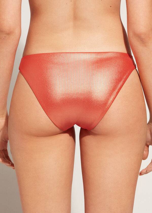 Calzedonia Coated-Effect Antigua Bikini Underdele Dame Koral Orange | DK1362DN