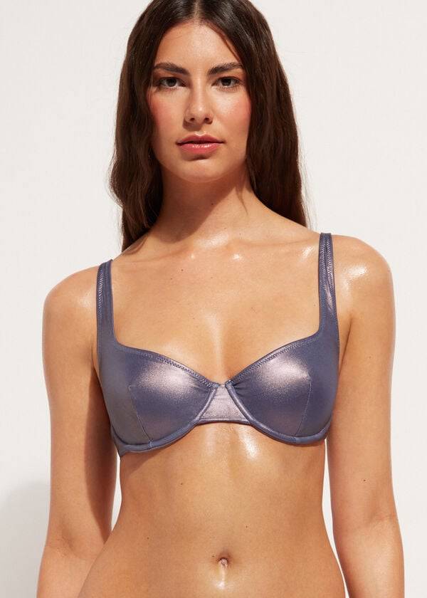 Calzedonia Coated-Effect Balconette Daytona Bikini Toppe Dame Blå | DK1700DN