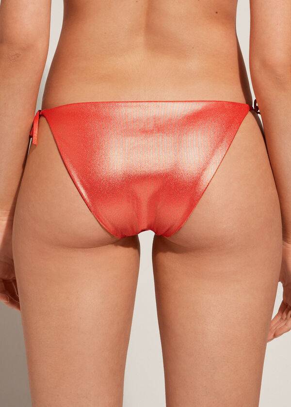 Calzedonia Coated-Effect String Antigua Bikini Underdele Dame Koral Orange | DK1366JJ