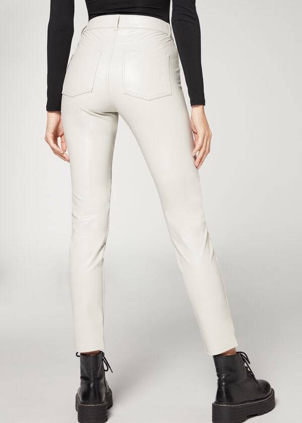 Calzedonia Coated Thermal Mager Biker Leggings Dame Hvide | DK2631IS