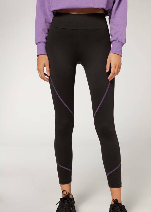 Calzedonia Contrast Seam Performance Atletiske Leggings Dame Sort Lilla | DK2635RW