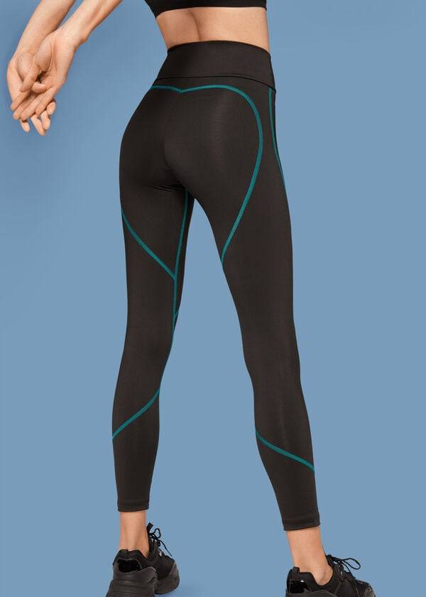 Calzedonia Contrast Seam Performance Atletiske Leggings Dame Sort Grøn | DK2636EX