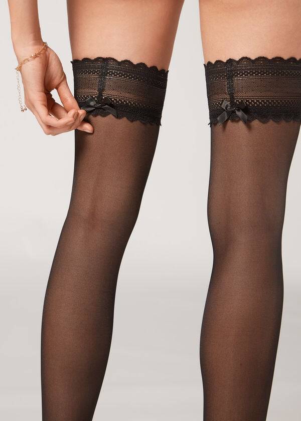 Calzedonia Crochet 40 Denier Sheer Thigh Highs Strømper Dame Sort | DK1262JJ