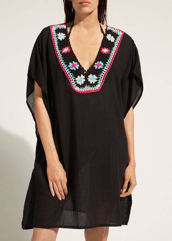 Calzedonia Crochet Neckline Kaftan Cover Ups Dame Sort | DK2074VD