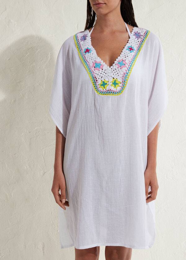 Calzedonia Crochet Neckline Kaftan Cover Ups Dame Hvide | DK2075BC