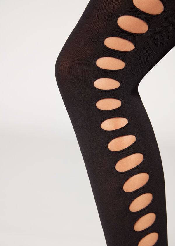 Calzedonia Cut-Out Opaque 90 Denier Patterned Tights Dame Sort | DK1091WY