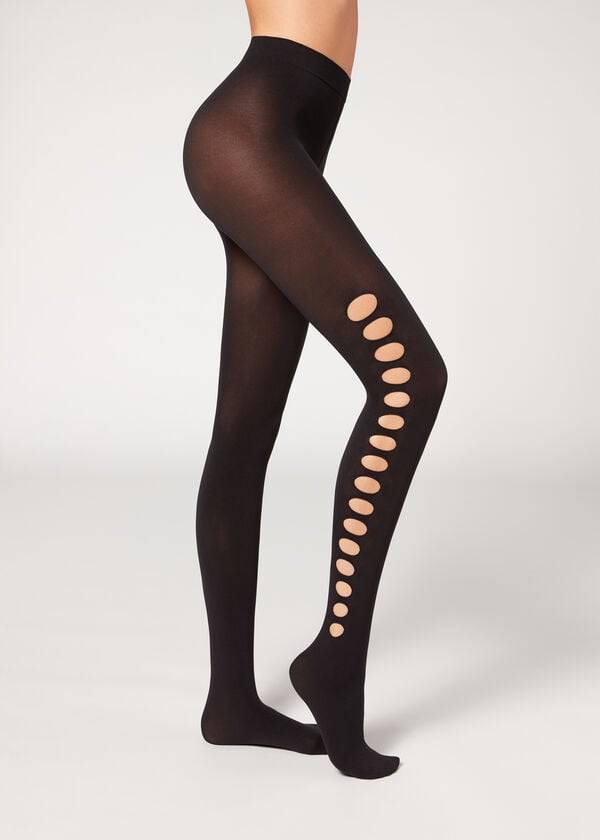 Calzedonia Cut-Out Opaque 90 Denier Patterned Tights Dame Sort | DK1091WY