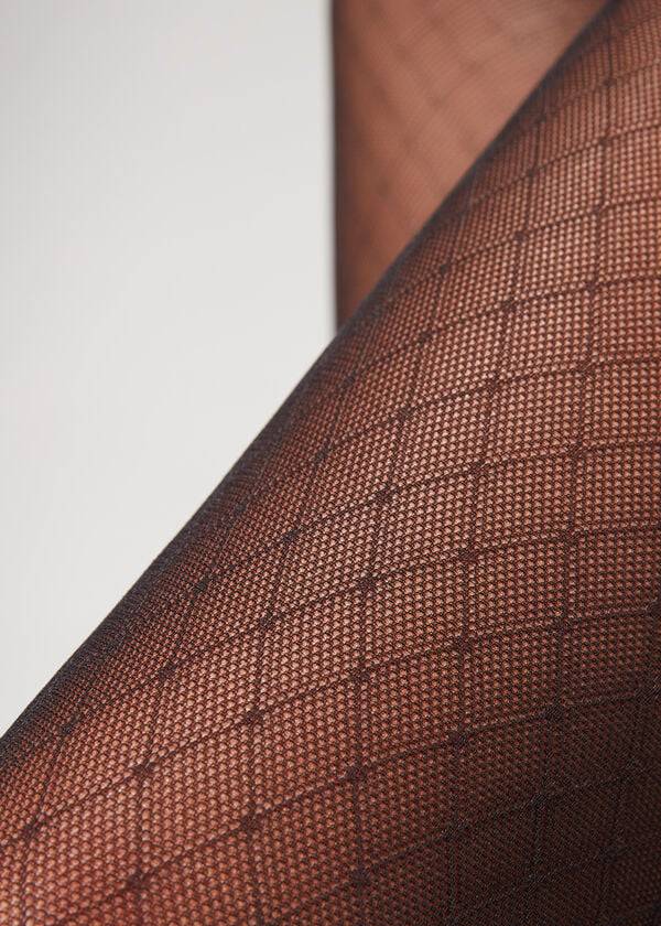 Calzedonia Diamond Motif Mesh Patterned Tights Dame Sort | DK1092EX