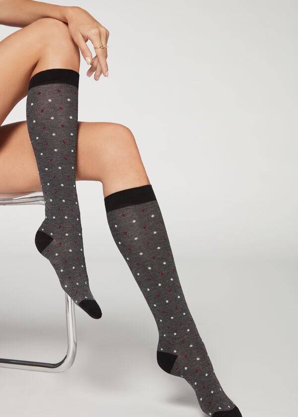 Calzedonia Dot-Pattern Long Sokker Dame Grå | DK2239YU