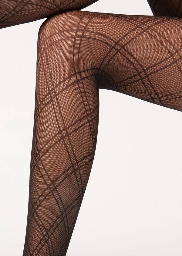 Calzedonia Double Diamond Motif Fishnet Patterned Tights Dame Sort | DK1095YU