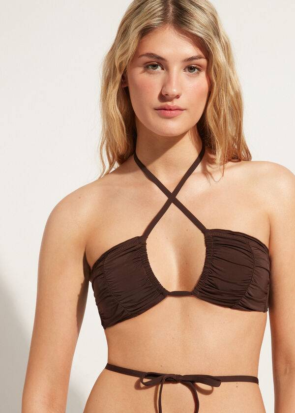 Calzedonia Drawstring Bandeau Islamorada Bikini Toppe Dame Kaffe Brune | DK1712NB