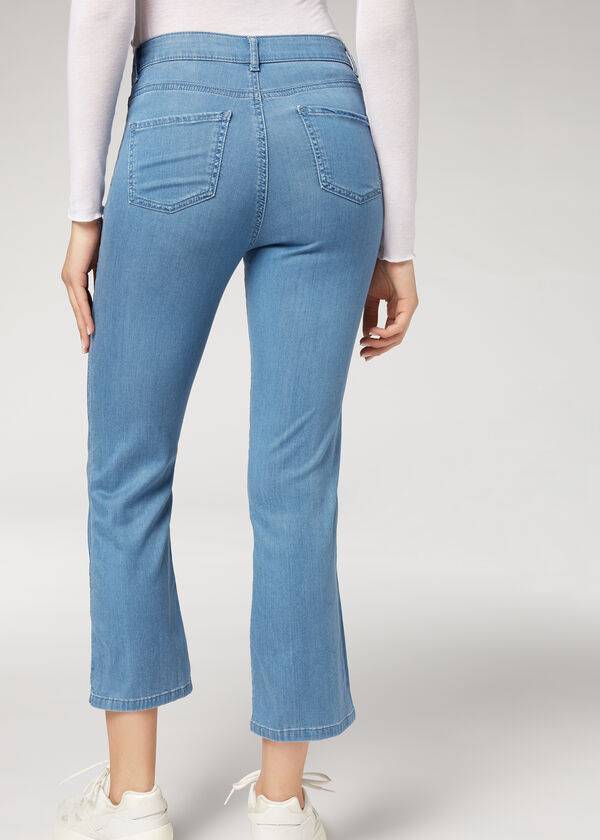 Calzedonia Eco Light Flared Cropped Denim Jeans Dame Blå | DK2570HK