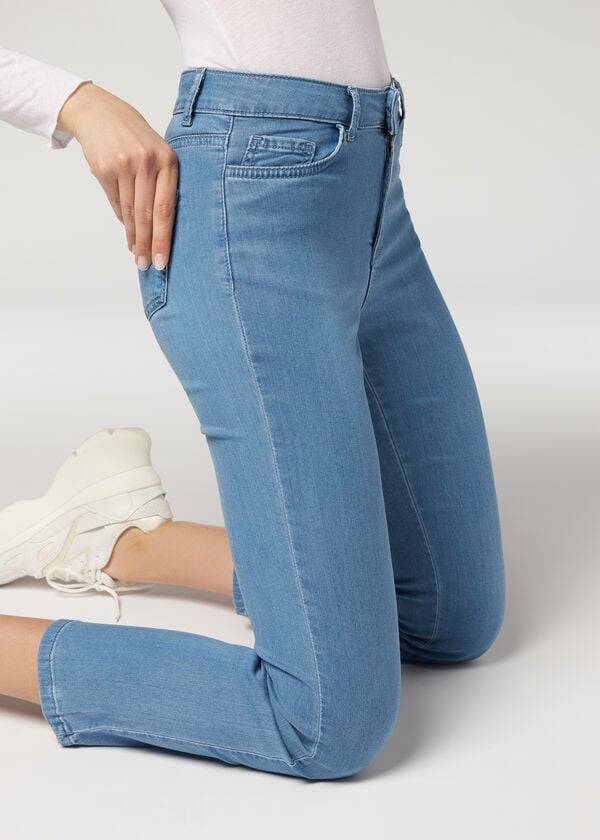 Calzedonia Eco Light Flared Cropped Denim Jeans Dame Blå | DK2570HK