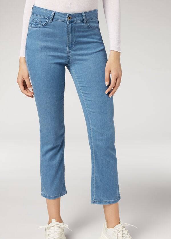 Calzedonia Eco Light Flared Cropped Denim Jeans Dame Blå | DK2570HK