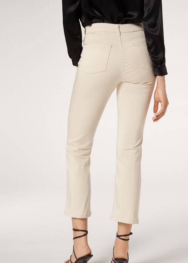 Calzedonia Eco Light Flared Cropped Denim Jeans Dame Brune Beige | DK2572FM