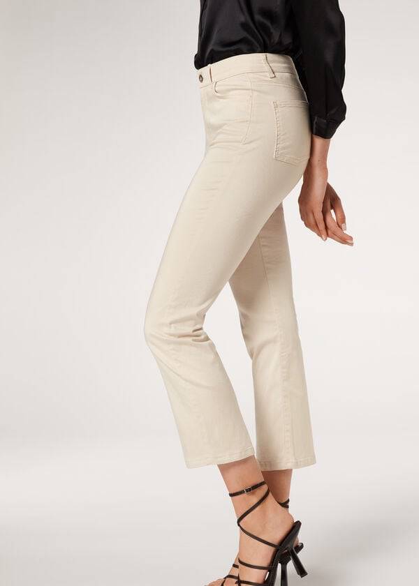 Calzedonia Eco Light Flared Cropped Denim Jeans Dame Brune Beige | DK2572FM