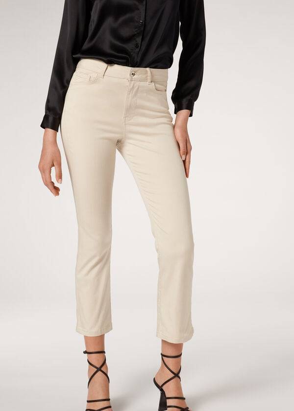 Calzedonia Eco Light Flared Cropped Denim Jeans Dame Brune Beige | DK2572FM