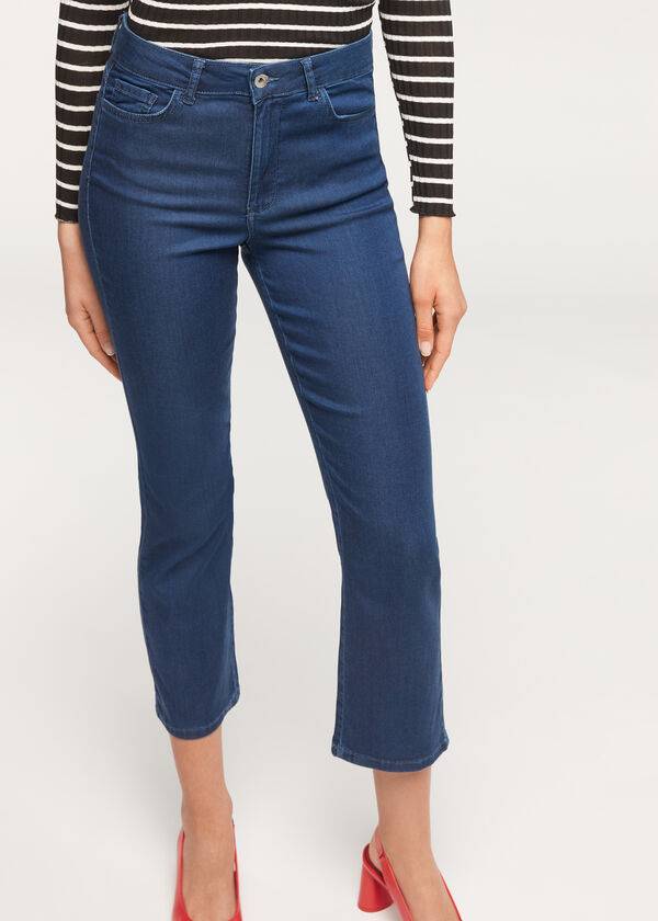 Calzedonia Eco Light Flared Cropped Denim Jeans Dame Mørkeblå | DK2573DN