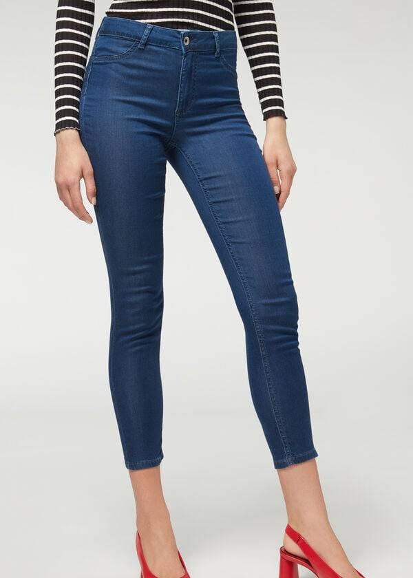 Calzedonia Eco Light Push Up Denim Jeans Dame Mørkeblå | DK2582RW