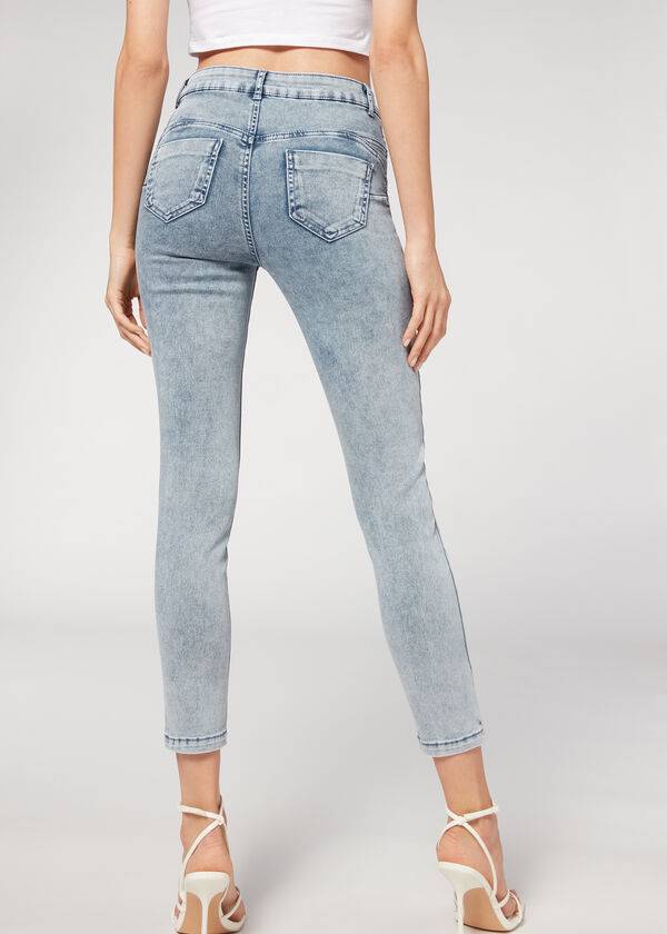 Calzedonia Faded Mager Push-Up Jeans Dame Blå | DK2590CE