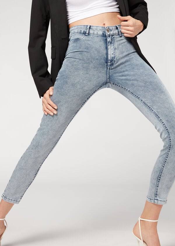 Calzedonia Faded Mager Push-Up Jeans Dame Blå | DK2590CE