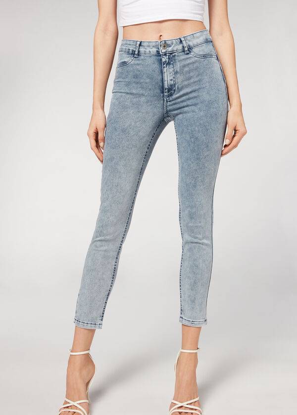 Calzedonia Faded Mager Push-Up Jeans Dame Blå | DK2590CE