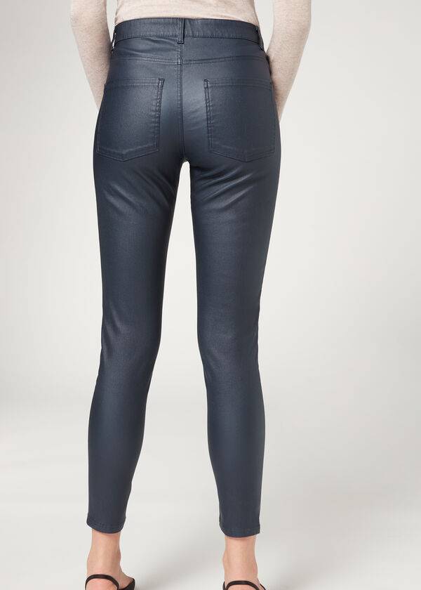 Calzedonia Faux Læder Mager Leggings Dame Mørkeblå | DK2644DN